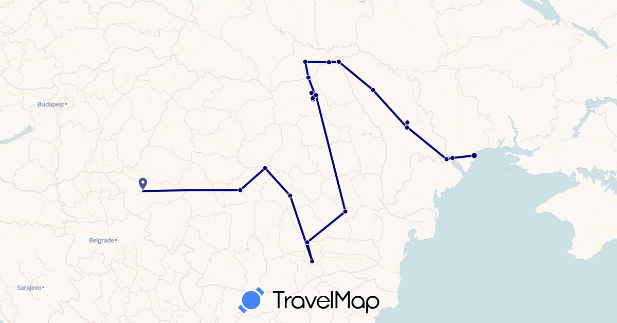 TravelMap itinerary: driving in Moldova, Romania, Ukraine (Europe)